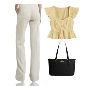 Spring Cream pin stripe wide leg pants M waist 32” L 42”